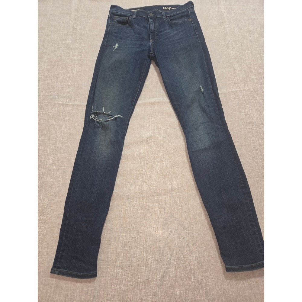 Gap 1969 Resolution True Skinny Jeans Dark Wash Distressed Ripped 27r Womens